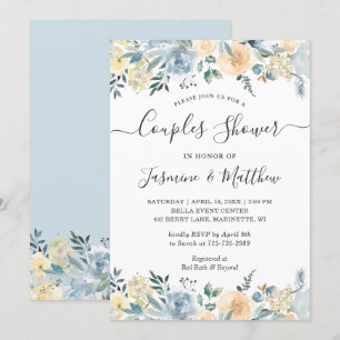 Chic Vanilla Blue Floral Wedding Couples Shower Kaart