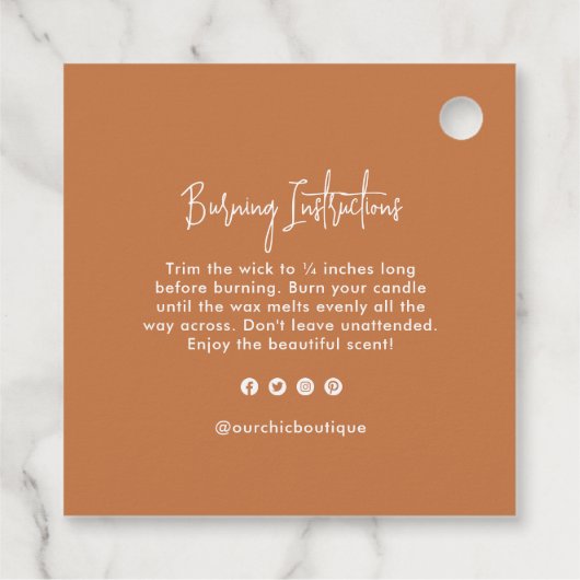 Chic Vanilla Brown Candle Hang Label met Logo (Achterkant)