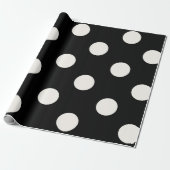 Chic Vanilla Polka Dots Patroon op Black Wedding Cadeaupapier (Uitgerold)