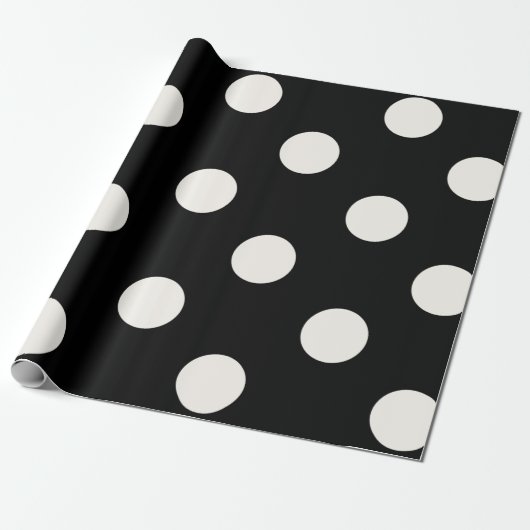 Chic Vanilla Polka Dots Patroon op Black Wedding Cadeaupapier (Uitgerold)