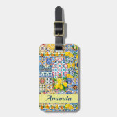 Chic Vase Mediterraan sinaasappel tegels monogram Bagagelabel (Voorkant verticaal)