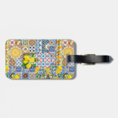 Chic Vase Mediterraan sinaasappel tegels monogram Bagagelabel (Achterkant horizontaal)