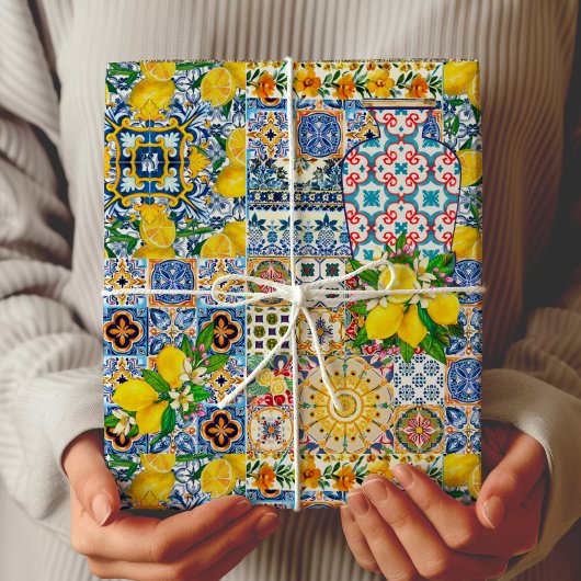 Chic Vase Mediterrane oranje tegels Cadeaupapier