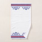 Chic vector ornament & blauwe rode strepen op wit bad handdoek (Handdoek)