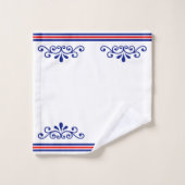 Chic vector ornament & blauwe rode strepen op wit bad handdoek (Wasdoekje)