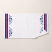 Chic vector ornament & blauwe rode strepen op wit bad handdoek (Handdoek)