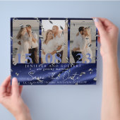 Chic Velvet Blue Photo Collage Save the Date Kaart (Hand)