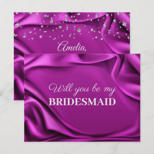 Chic Velvet Paarse Zijde word mijn Bridesmaid Briefkaart (Voorkant / Achterkant)