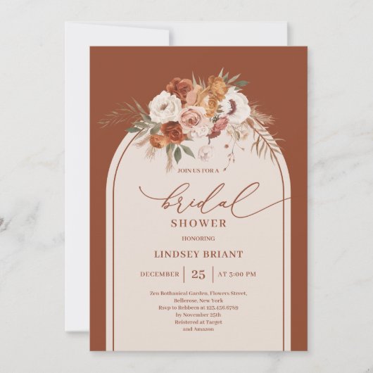 Chic Verbrand Sinaasappel Pampas Grass Boho Vrijge Kaart (Voorkant)