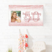 Chic Verjaardag Roos Gouden Glitter Lichten Foto Spandoek (Insitu)