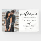 Chic Verloving Couple Photo Weddenschap Welkom Spandoek (Horizontaal)