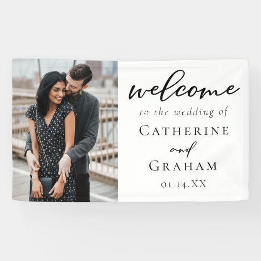 Chic Verloving Couple Photo Weddenschap Welkom Spandoek (Horizontaal)