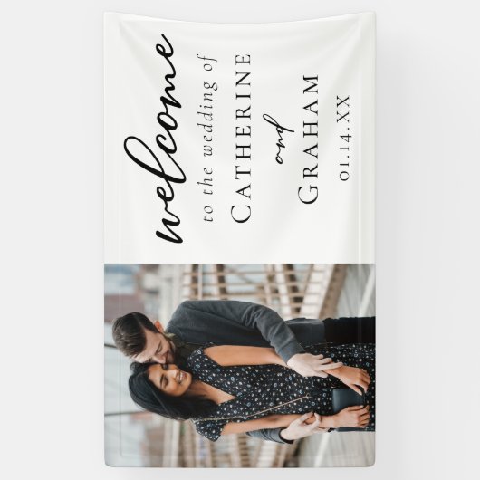 Chic Verloving Couple Photo Weddenschap Welkom Spandoek (Verticaal)