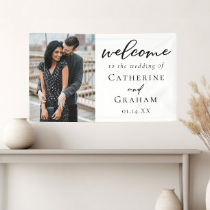 Chic Verloving Couple Photo Weddenschap Welkom Spandoek