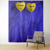 Chic Verloving Hart Trouwfoto Achtergrond Blauw Wandkleed (In situ)