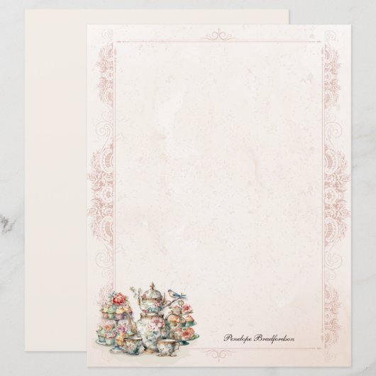 Chic Victoriaans High Tea persoonlijk briefpapier (Voorkant / Achterkant)