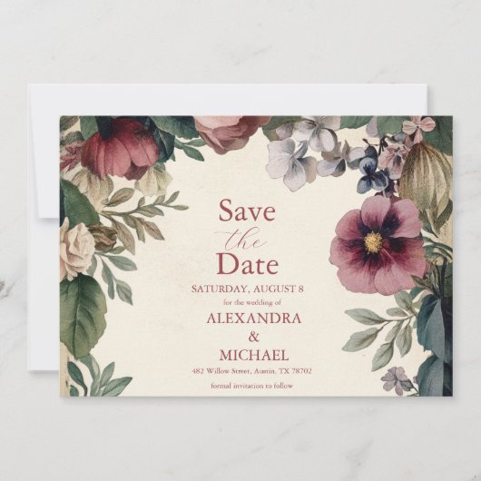 Chic Victoriaans Royal Floral Wedding Save The Date (Voorkant)