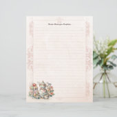 Chic Victoriaans Tea Monogram gevoerd briefpapier (Staand voorkant)