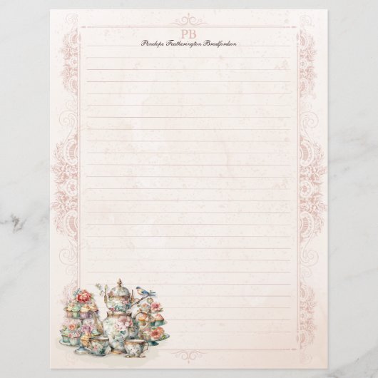 Chic Victoriaans Tea Monogram gevoerd briefpapier (Voorkant)