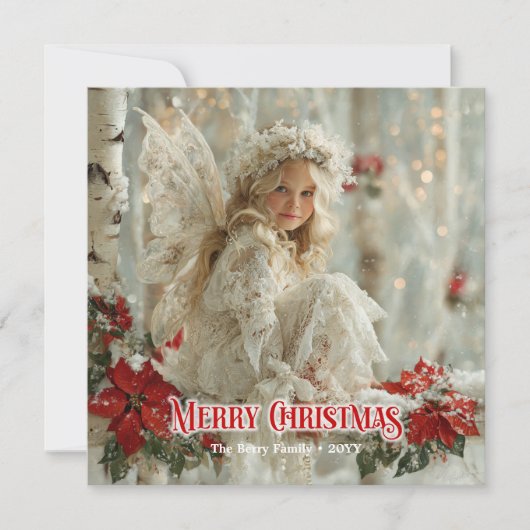 Chic Victorian angel red white gold festive cards Feestdagenkaart (Voorkant)