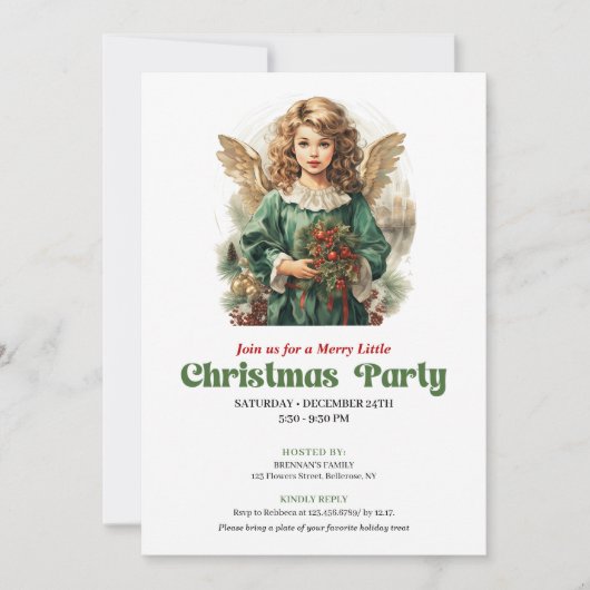 Chic Victorian Christmas angel party invitation Kaart (Voorkant)