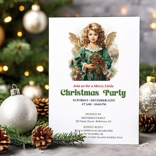 Chic Victorian Christmas angel party invitation Kaart