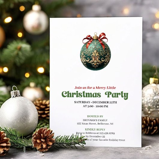 Chic Victorian Christmas Bauble Holiday Invite Kaart