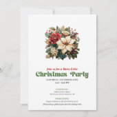 Chic Victorian Christmas flowers party invitation Kaart (Voorkant)