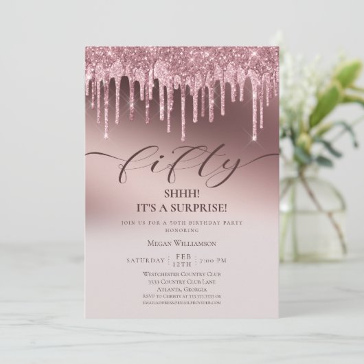 Chic Vijftigroze Glitter Birthday Kaart (Staand voorkant)