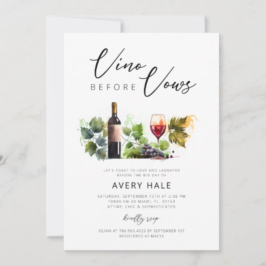 Chic Vino Before Vows Foto Bruidsfeest Wijnmakerij Kaart (Voorkant)