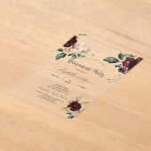 Chic Vintage Burgundy Flowers Retirement Party Acryl Uitnodigingen (Laagn)