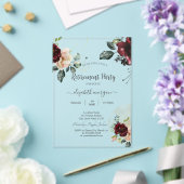 Chic Vintage Burgundy Flowers Retirement Party Acryl Uitnodigingen (Insitu (Huwelijk))