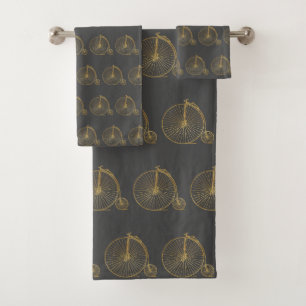 Chic Vintage Penny Farthing Bike Gold Glitter Grey Bad Handdoek