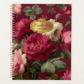 Chic Vintage Rose Red Floral  Monogrammed  Planner (Voorkant)