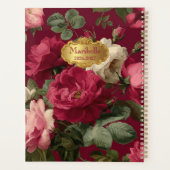 Chic Vintage Rose Red Floral  Monogrammed  Planner (Achterkant)