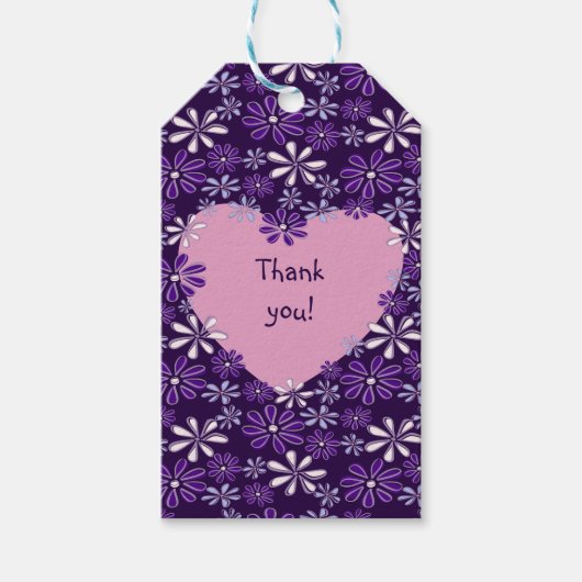 Chic Violet Blush Flower Heart Bedankt Cadeaulabel (Voorkant)