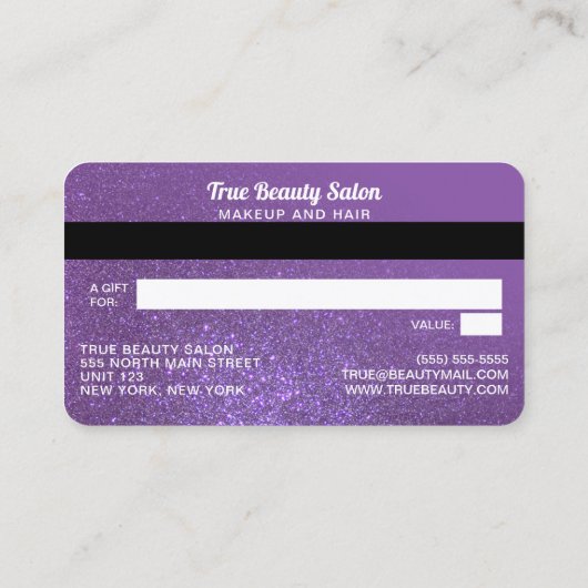 Chic Violet Glitter Credit Kaart Cadeaubon Visitekaartje (Achterkant)