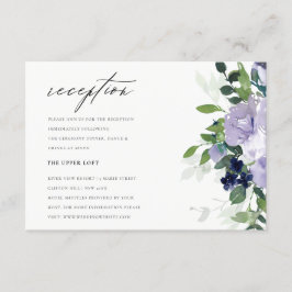 Chic Violet Paars Floral Leafy Wedding Reception Informatiekaartje