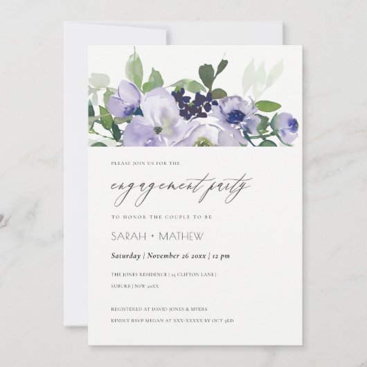 Chic Violet Paarse Floral Leafy Verloving Invite Bedankkaart (Voorkant)