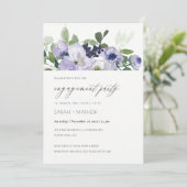 Chic Violet Paarse Floral Leafy Verloving Invite Bedankkaart (Staand voorkant)