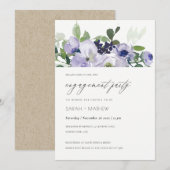 Chic Violet Paarse Floral Leafy Verloving Invite Bedankkaart (Voorkant / Achterkant)