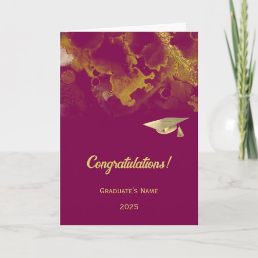 Chic Violet Rood Goud Abstract Afstuderen Kaart (Voorkant)