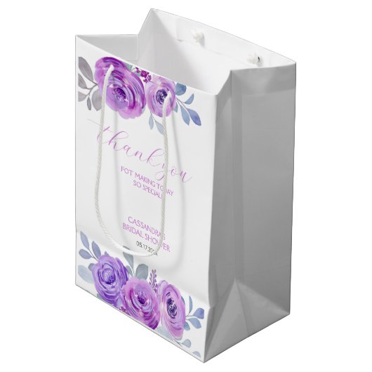 Chic Violet Roos Greenery Floral Vrijgezellenfeest Medium Cadeauzakje (Voorkant Gekanteld)