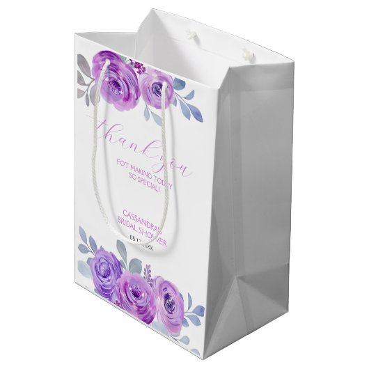 Chic Violet Roos Greenery Floral Vrijgezellenfeest Medium Cadeauzakje (Achterkant Gekanteld)