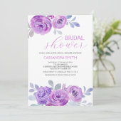 Chic Violet Rose Greenery Floral Bridal Shower  Kaart (Staand voorkant)