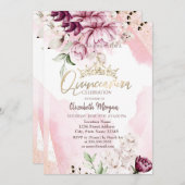 Chic Violet Rozen Crown Quinceañera Kaart (Voorkant / Achterkant)