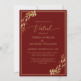 Chic Virtual Burgundy & Golden Foliage Wedding Kaart