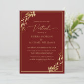 Chic Virtual Burgundy & Golden Foliage Wedding Kaart (Staand voorkant)