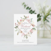 Chic Virtual Spring Floral Blush Pink Wedding Briefkaart (Staand voorkant)