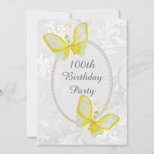 Chic Vlinders Damask 100e Dubbelzijdig Kaart (Voorkant)